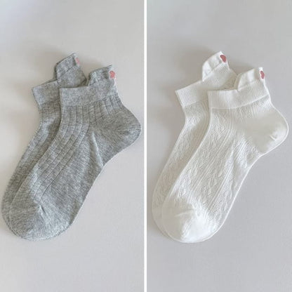 Bow Embroidery Socks Set - 2 Pairs - Combination - White &