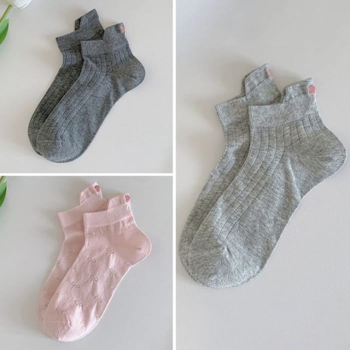 Bow Embroidery Socks Set - 3 Pairs - Combination 10 - Light