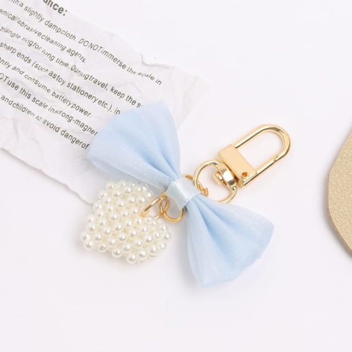 Bow Fabric Heart Faux Pearl Bag Charm Keyring (Various