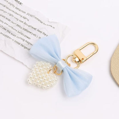 Bow Fabric Heart Faux Pearl Bag Charm Keyring (Various