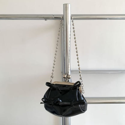 Bow Faux Leather Crossbody Bag - Black / One SIze