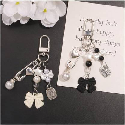 Bow Faux Pearl Acrylic Alloy Bag Charm Keyring (Various