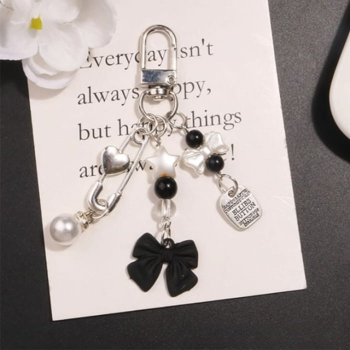 Bow Faux Pearl Acrylic Alloy Bag Charm Keyring (Various