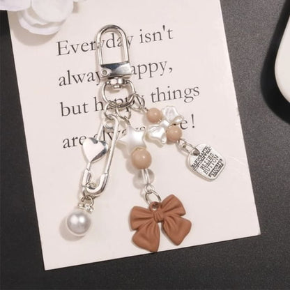 Bow Faux Pearl Acrylic Alloy Bag Charm Keyring (Various