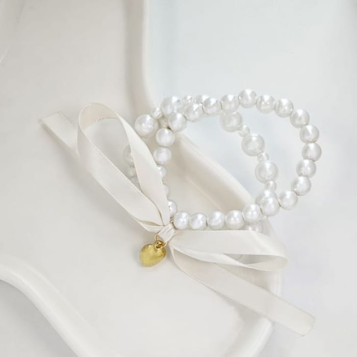 Bow Faux Pearl Bracelet - S036 - White / One Size - jewelry