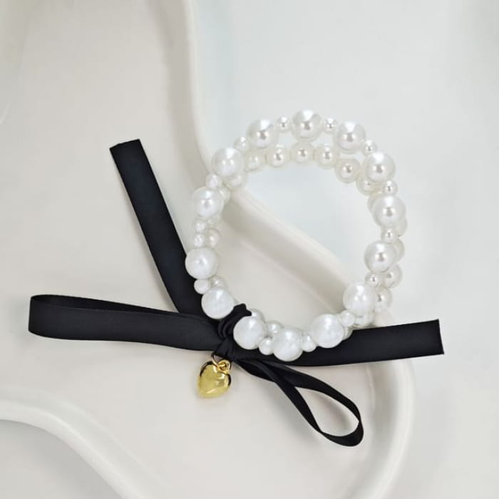 Bow Faux Pearl Bracelet - S037 - Black / One Size - jewelry