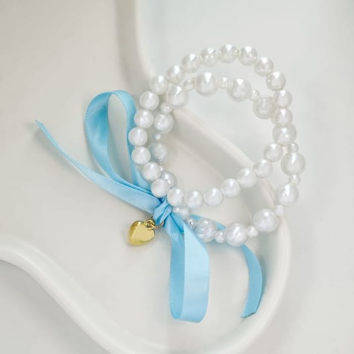 Bow Faux Pearl Bracelet - S038 - Blue / One Size - jewelry