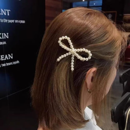 Bow Faux Pearl Hair Clip