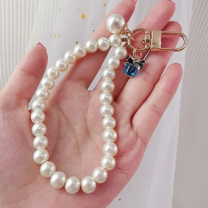 Bow Faux Pearl Phone Strap with Lanyard Pad - Accessories