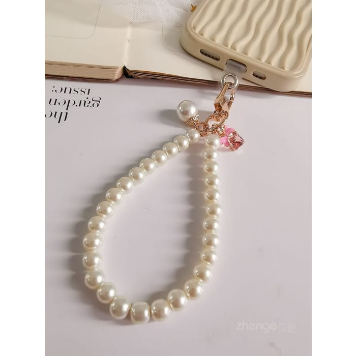 Bow Faux Pearl Phone Strap with Lanyard Pad - Accessories