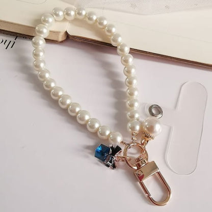 Bow Faux Pearl Phone Strap with Lanyard Pad