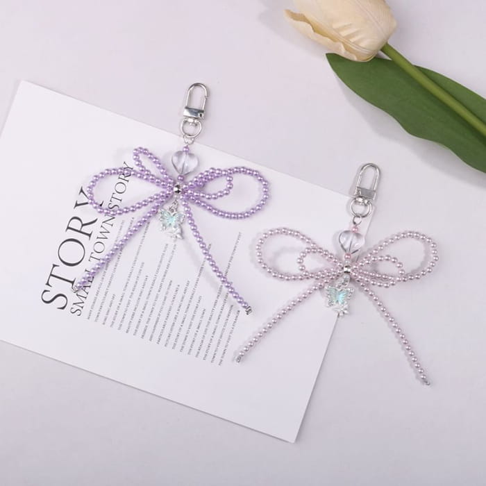 Bow Faux Pearl Resin Bag Charm Keyring Phone