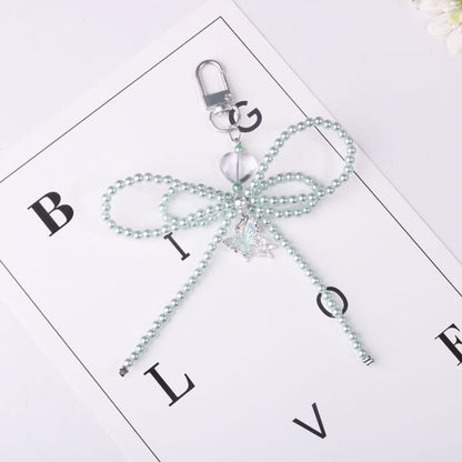 Bow Faux Pearl Resin Bag Charm Keyring Phone