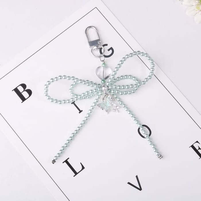 Bow Faux Pearl Resin Bag Charm Keyring Phone - Q1594-3