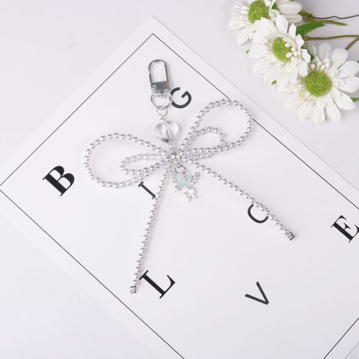 Bow Faux Pearl Resin Bag Charm Keyring Phone - Q1594-5