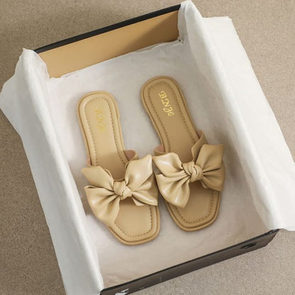 Bow Flat Slide Sandals - Milk Tea / 35