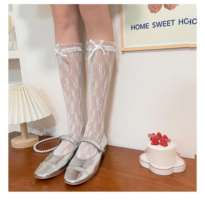 Bow Floral Lace Socks