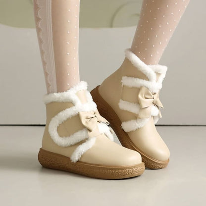 Bow Fluffy Trim Platform Short Boots