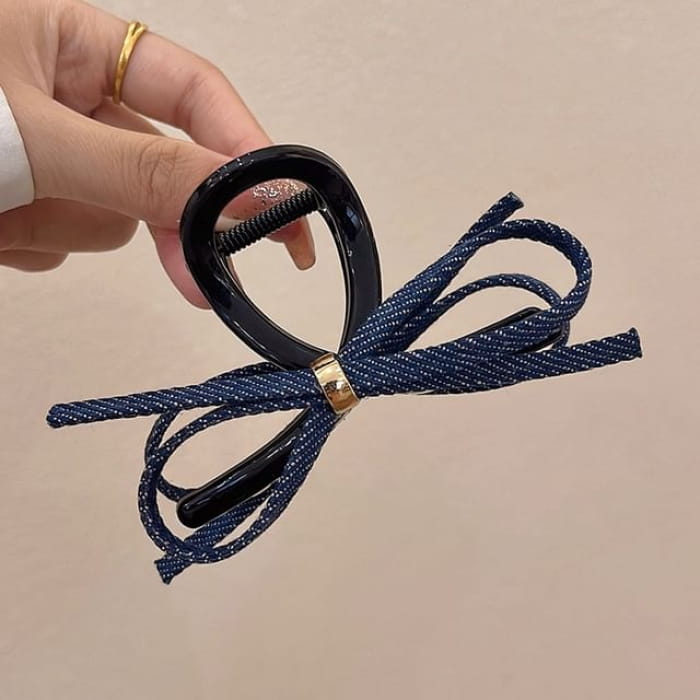 Bow Hair Claw Clip - Dark Blue / One Size