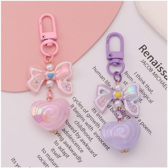 Bow Heart Acrylic Bag Charm Keyring (Various Designs)