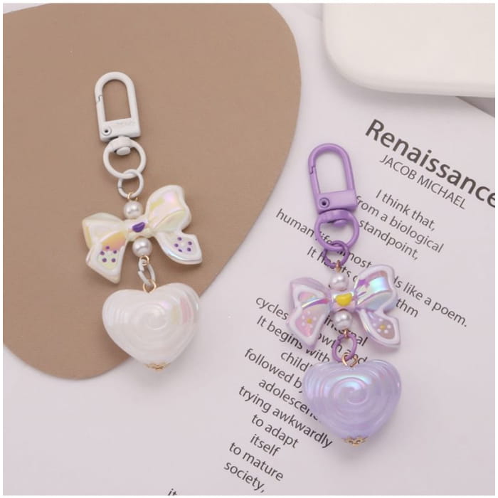 Bow Heart Acrylic Bag Charm Keyring (Various Designs)