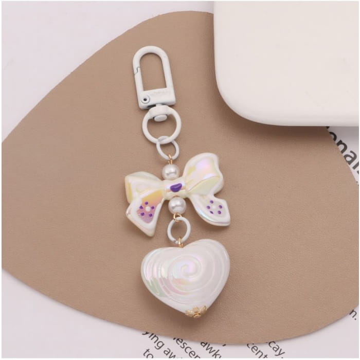 Bow Heart Acrylic Bag Charm Keyring (Various Designs)