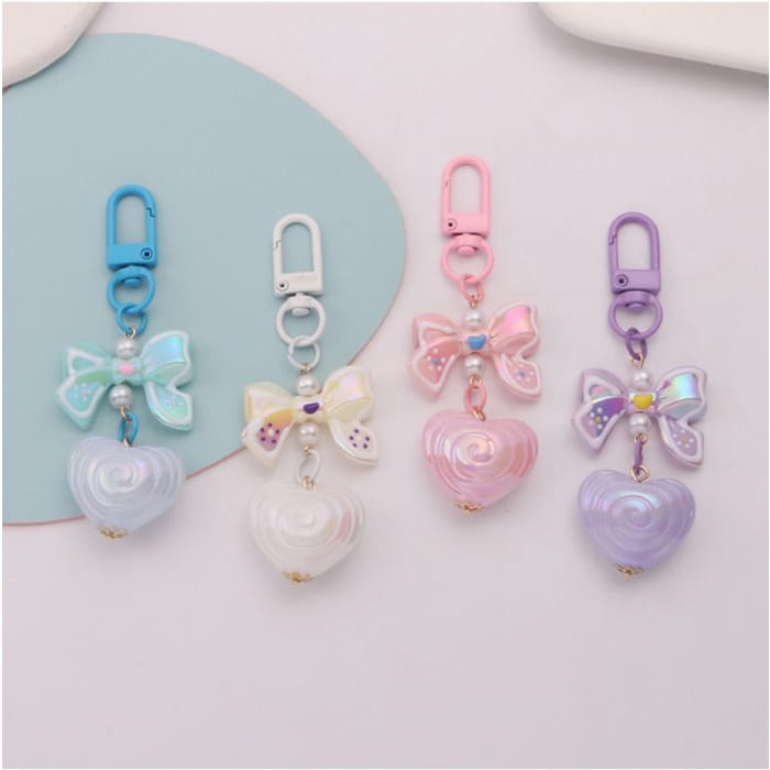 Bow Heart Acrylic Bag Charm Keyring (Various Designs)