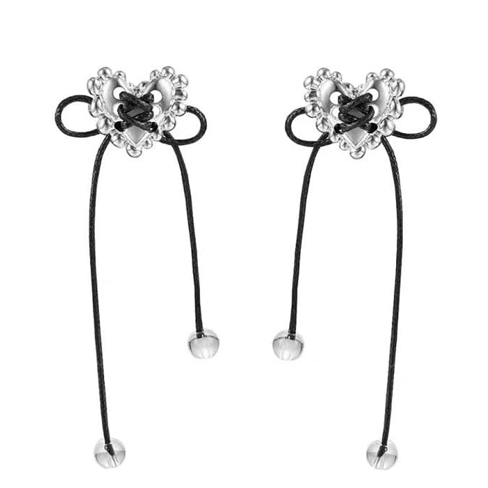 Bow Heart Earrings - Standart / Silver - earrings