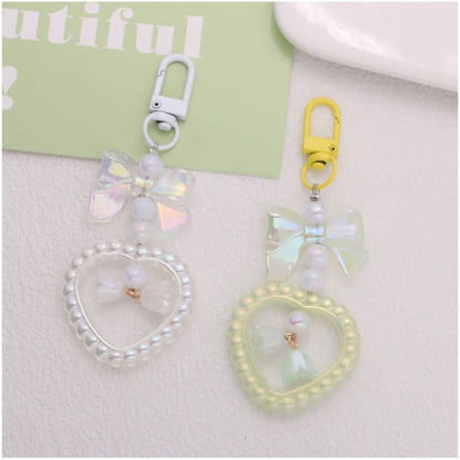 Bow Heart Faux Pearl Acrylic Bag Charm Keyring