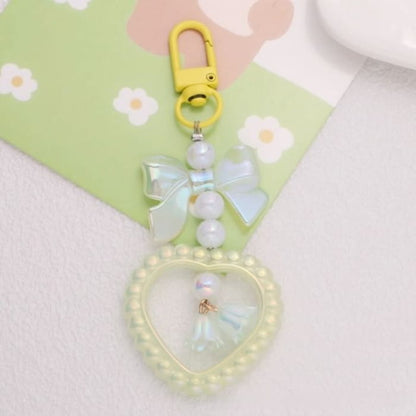 Bow Heart Faux Pearl Acrylic Bag Charm Keyring - Q1241-2