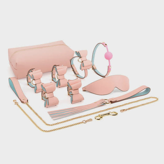 Bow knot Leather Maid Accessories 8 Pieces Set - Pink