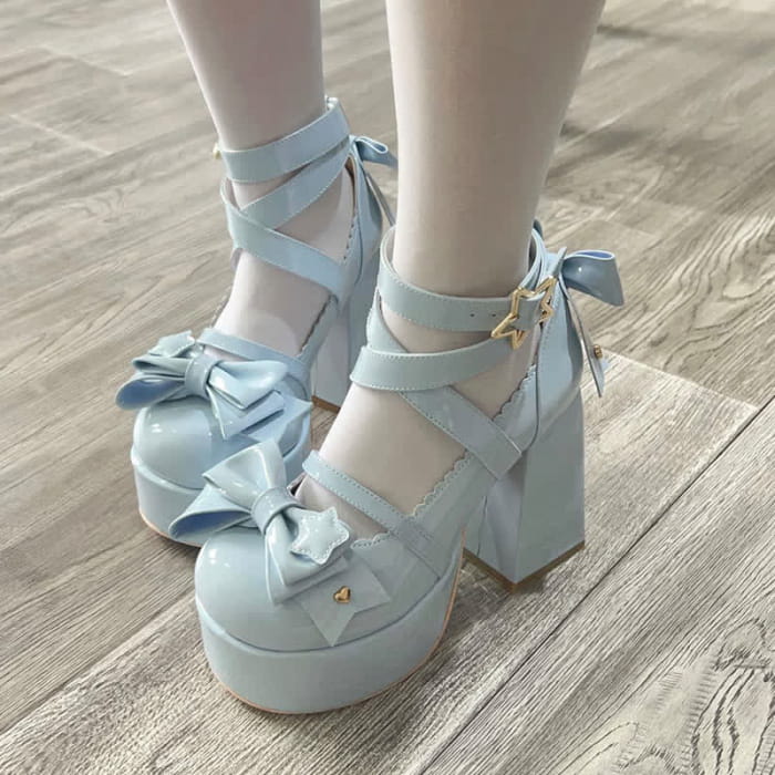 Bow Knot Star Buckle Lolita High-heeled Shoes