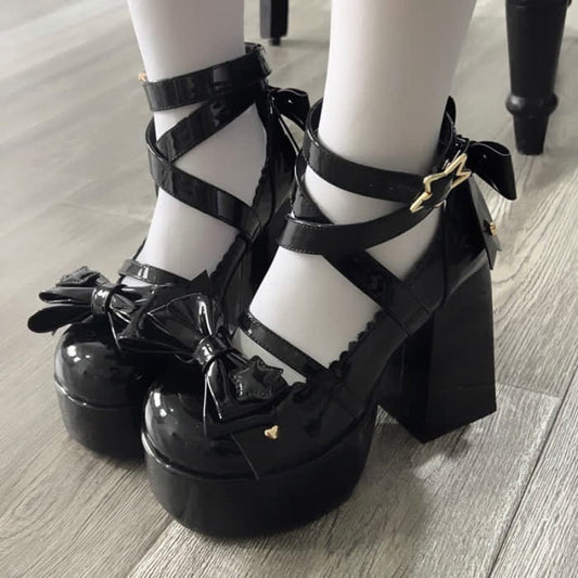 Bow Knot Star Buckle Lolita High-heeled Shoes
