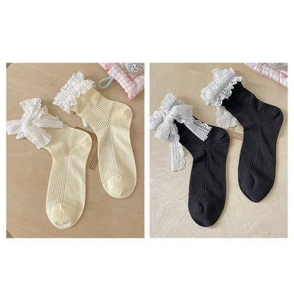 Bow Lace Socks / Set - Of 2 Pairs - Yellow & Black