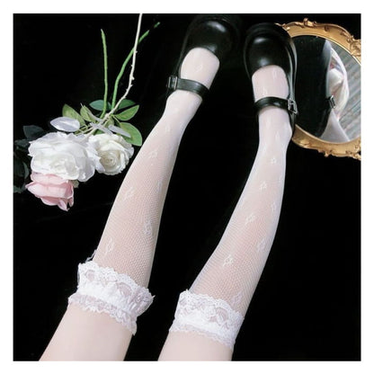 Bow Lace Socks - Short Edition - Trim - Black / One Size