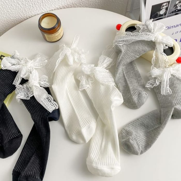 Bow Lace Trim Socks Set