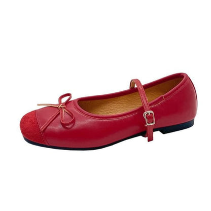 Bow Mary Jane Shoes - Red / 35