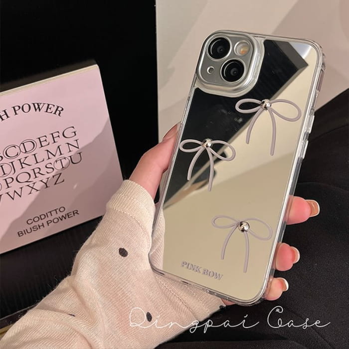 Bow Mirrored Phone Case - iPhone 15 Pro Max / Plus / 14