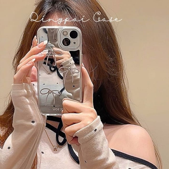 Bow Mirrored Phone Case - iPhone 15 Pro Max / Plus / 14