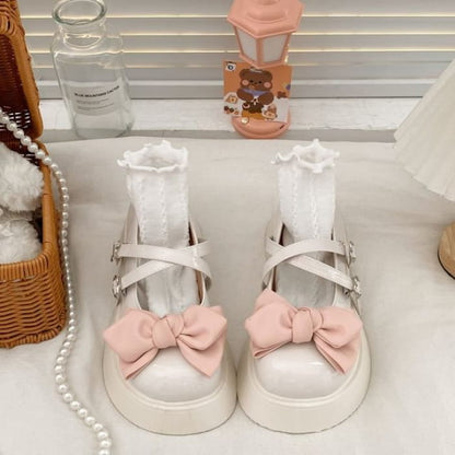 Bow Platform Mary Jane Shoes - Pink - Off-White / 35