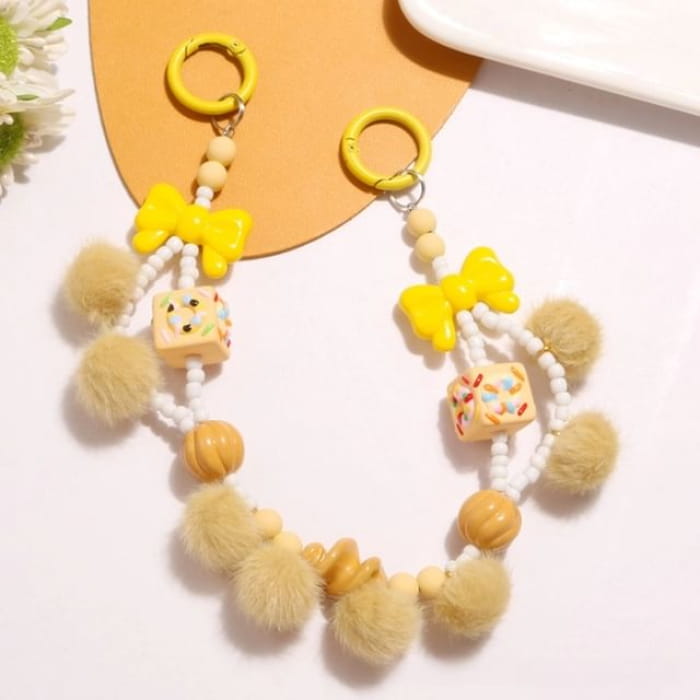 Bow Pom Bag Charm - Q1423-2 - Yellow / One Size