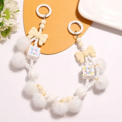 Bow Pom Bag Charm - Q1423-3 - White / One Size