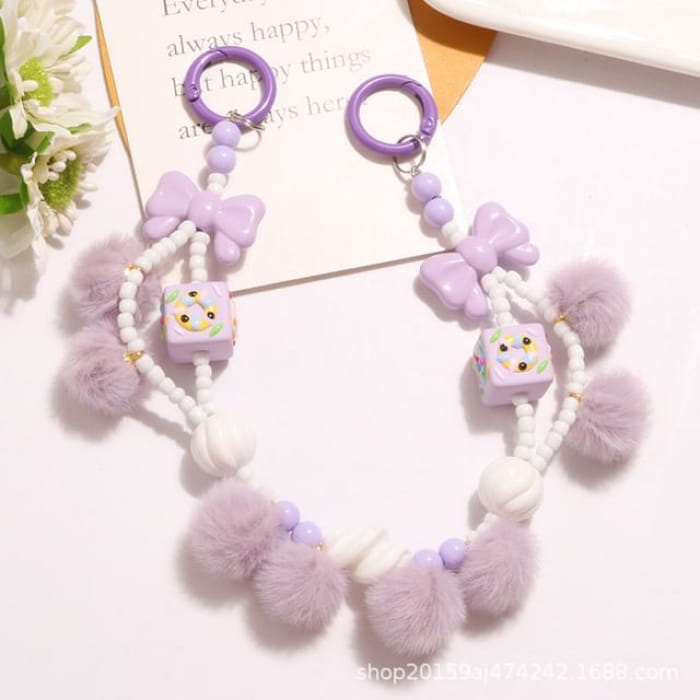 Bow Pom Bag Charm - Q1423-4 - Purple / One Size