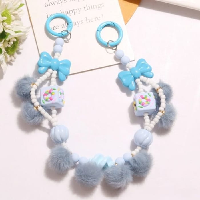 Bow Pom Bag Charm - Q1423-5 - Blue / One Size