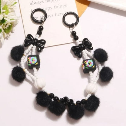 Bow Pom Bag Charm - Q1423-6 - Black / One Size