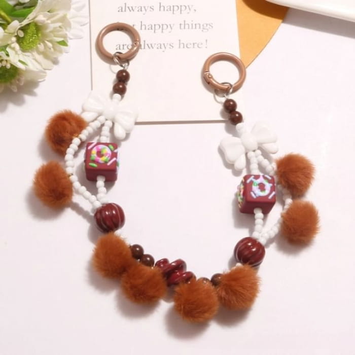 Bow Pom Bag Charm - Q1423-7 - Brown / One Size