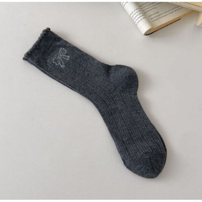 Bow Print Socks - Dark Gray / One Size