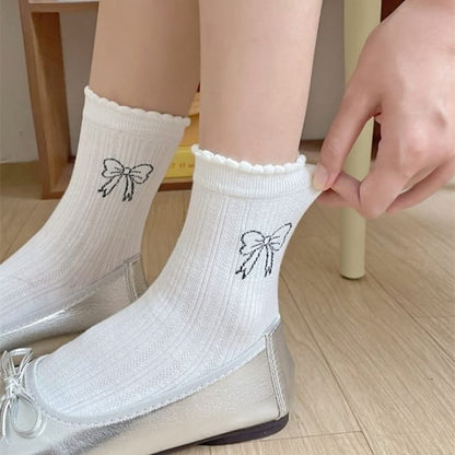 Bow Print Socks - Milky White / One Size