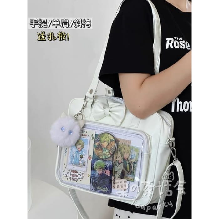 Bow PVC Panel Tote Bag / Charm / Set - White Shoulder Strap