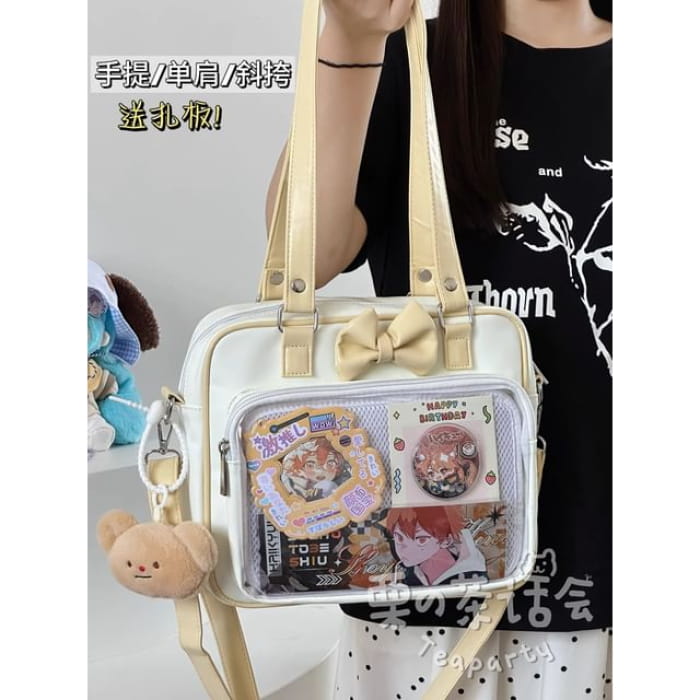 Bow PVC Panel Tote Bag / Charm / Set - Yellow Shoulder